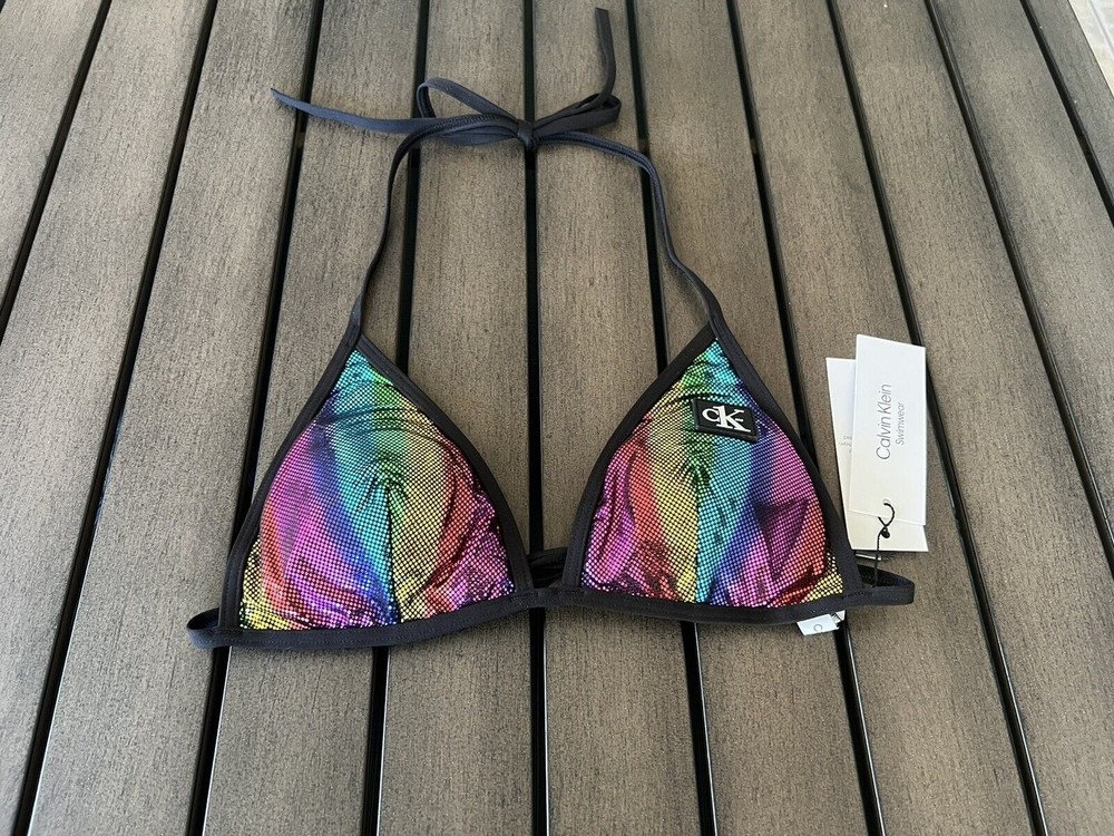 NWT Calvin Klein Pride Triangle Bikini Top XS Multi Color